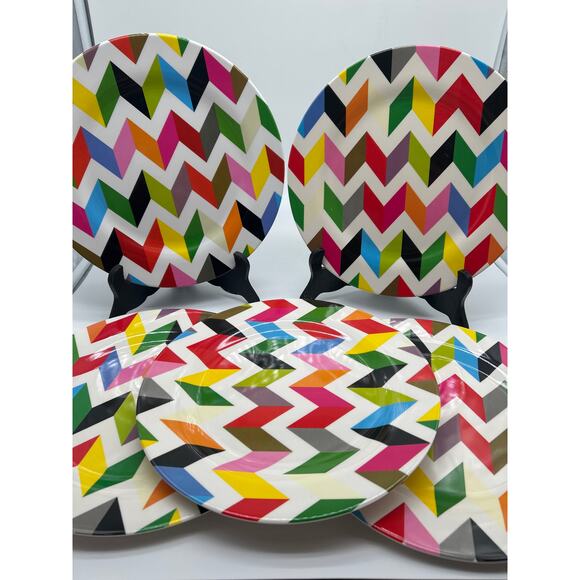French Bull Ziggy 5 Matching Plates melamine 11 Inches Geometric Print Colorful - Picture 1 of 8